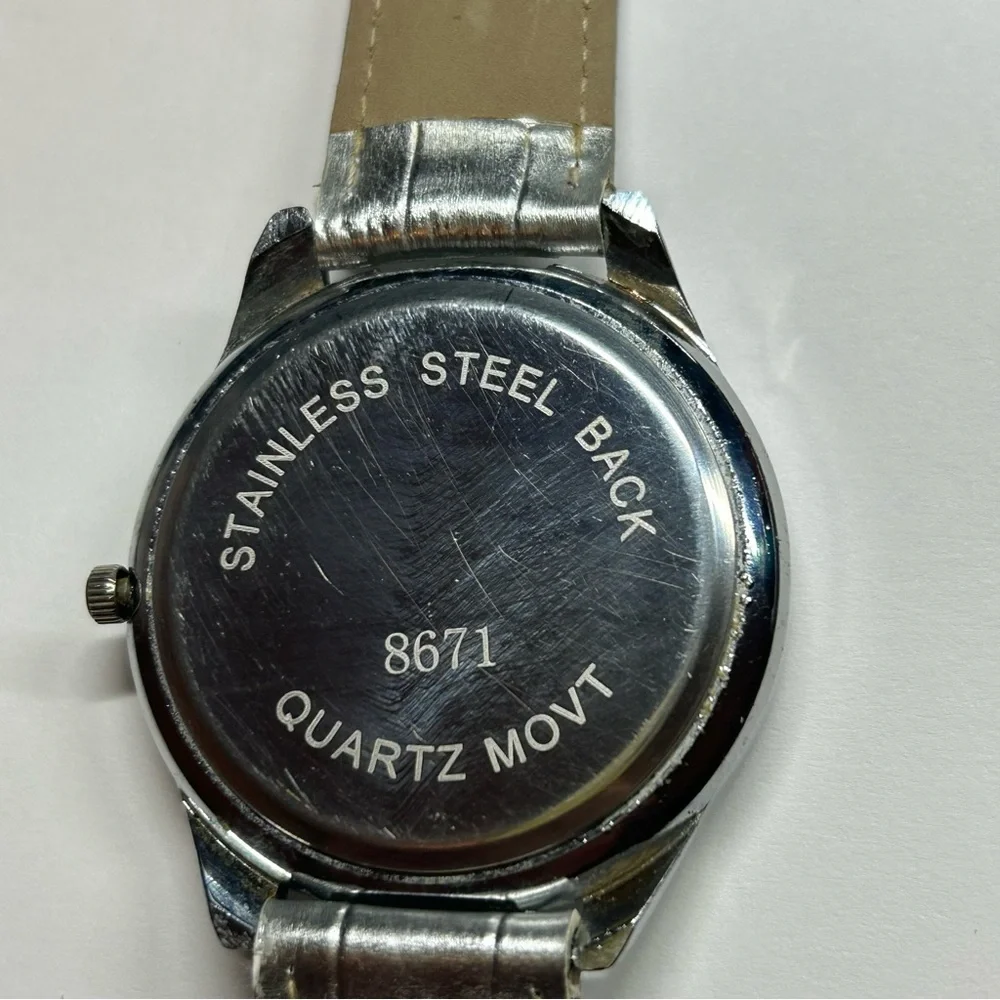 Silver Tone Leopard Print Watch with Rhinestones